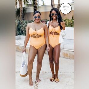 NWOT - ALL INCLUSIVE RESORT ORANGE CINCHED CUTOUT ONE PIECE SWIMSUIT